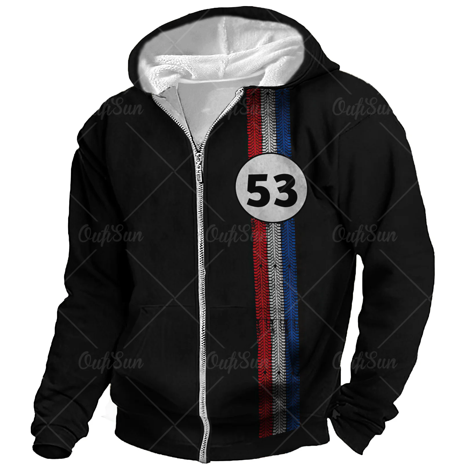 Mens Vintage Zipup Hoodie Long Sleeve Oversized Winterautumn - 5