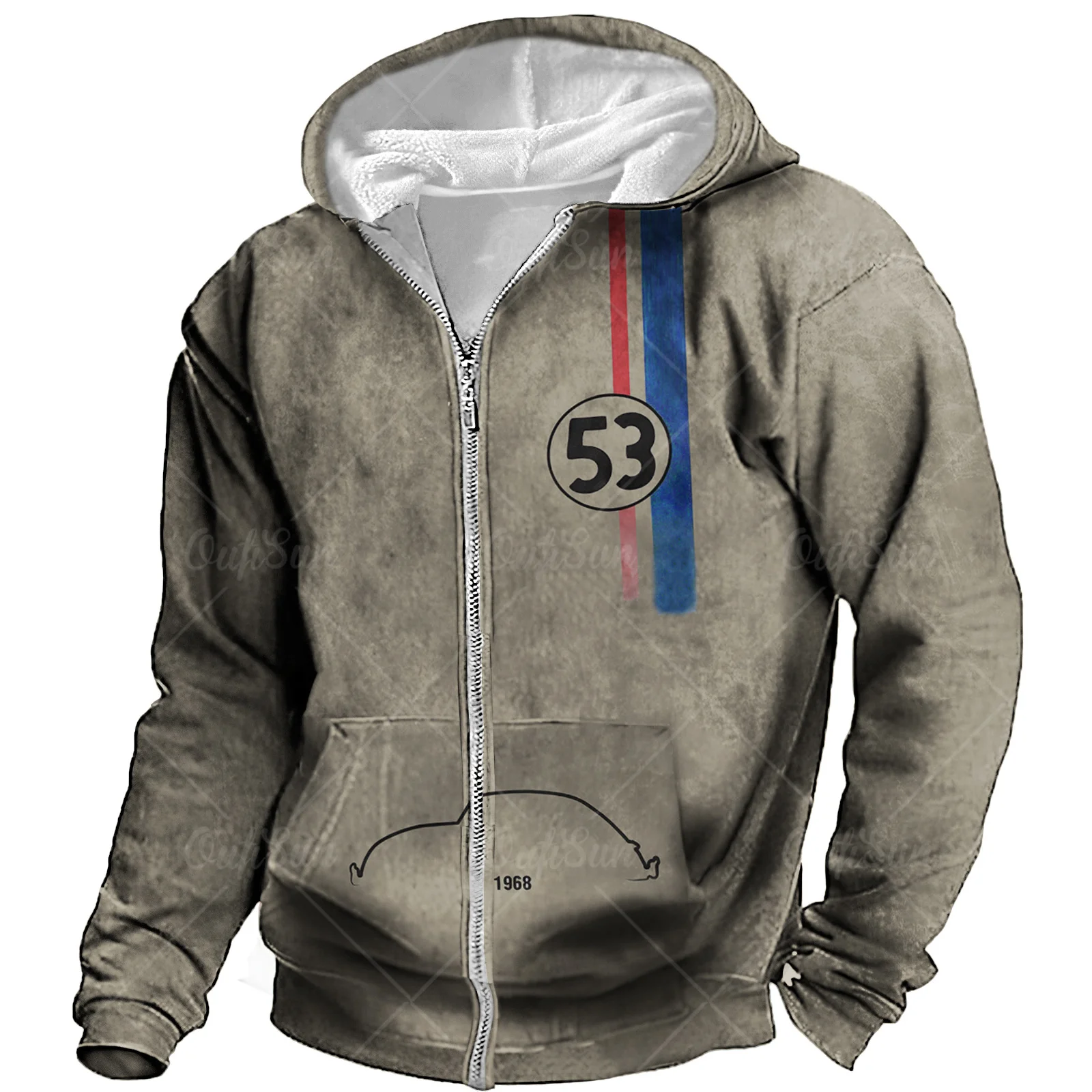 Mens Vintage Zipup Hoodie Long Sleeve Oversized Winterautumn - 4