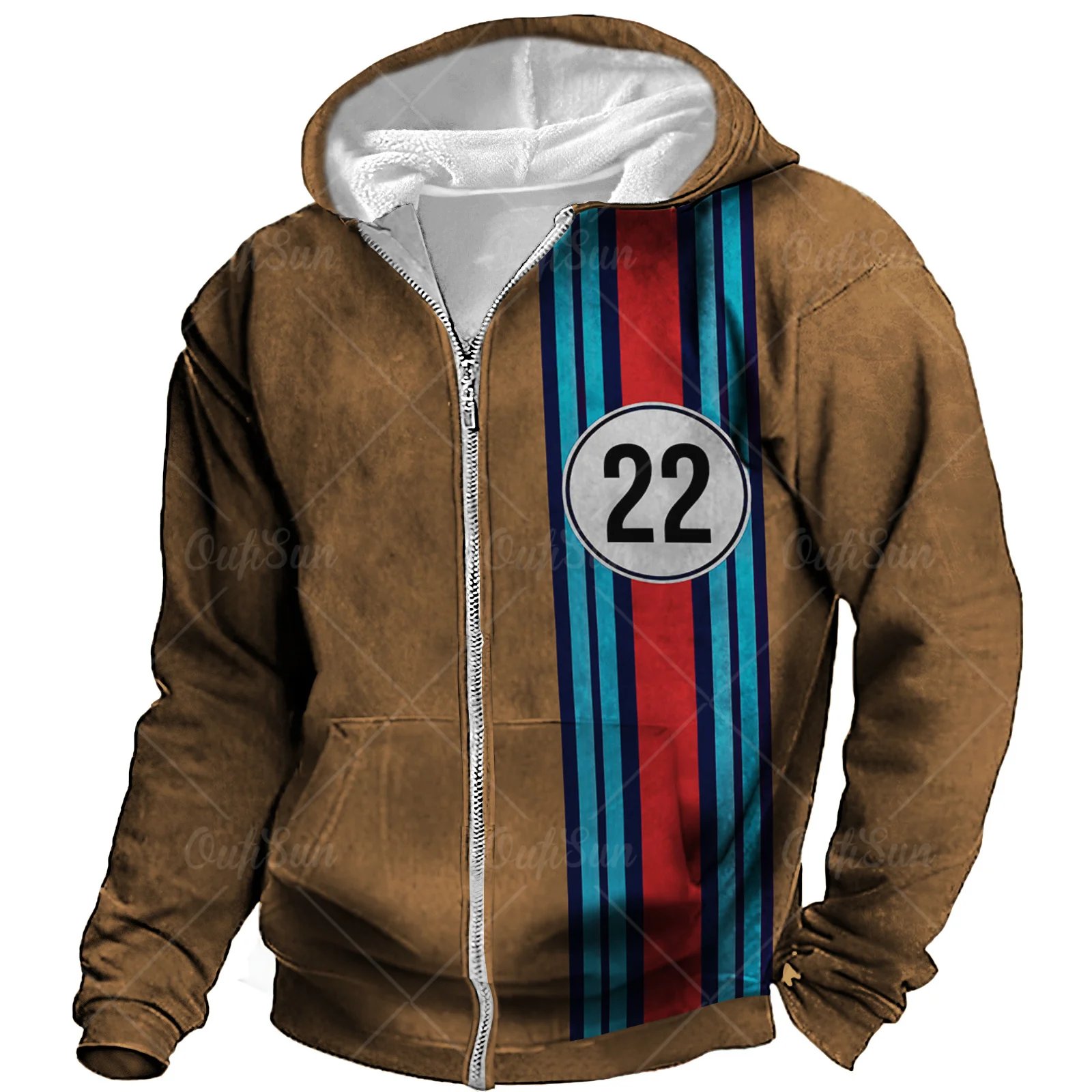 Mens Vintage Zipup Hoodie Long Sleeve Oversized Winterautumn - 6