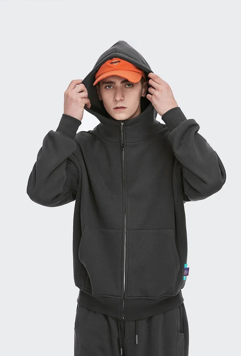 Unisex Oversized Winter Hoodie Fleecelined Zipup 350gsm Warm Jacket - 28