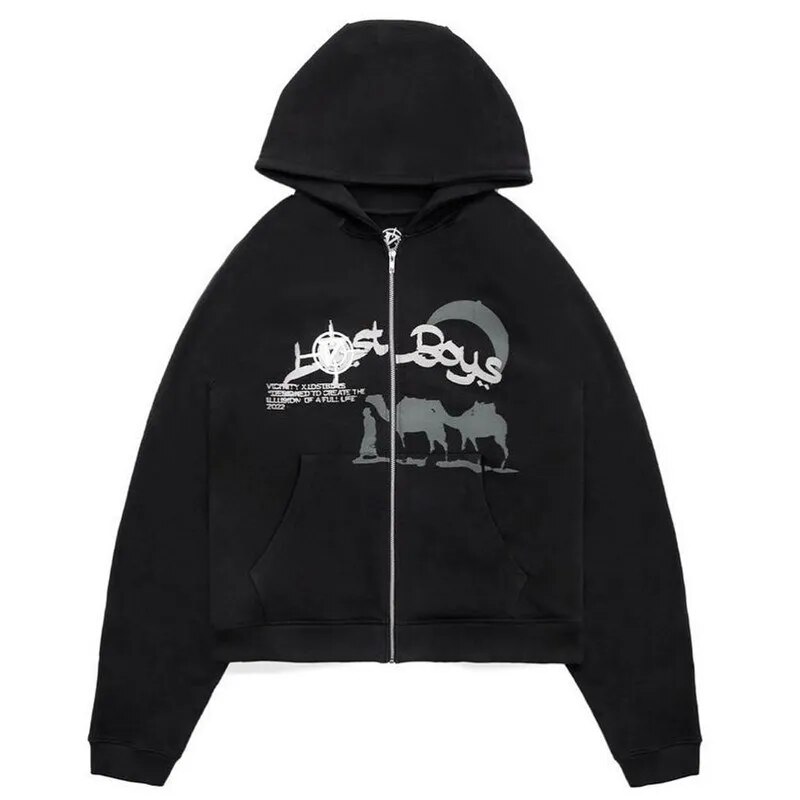 Black Y2k Goth Fullzip Hoodie With Rhinestone Spider Web Skeleton Print - 10