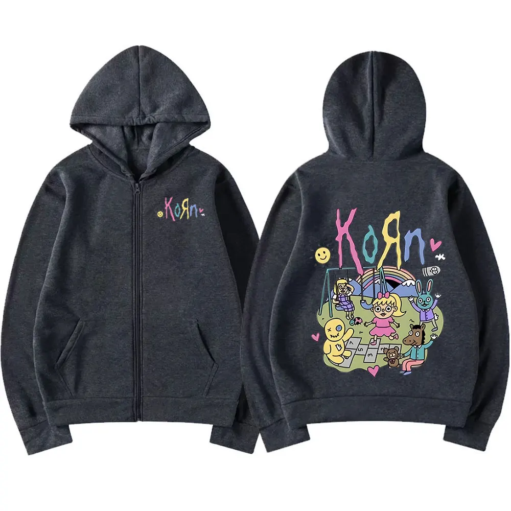 Vintage Korn Rock Band Zipup Hoodie Unisex Gothic Streetwear Sweatshirt - 2
