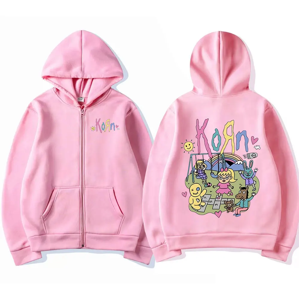 Vintage Korn Rock Band Zipup Hoodie Unisex Gothic Streetwear Sweatshirt - 5