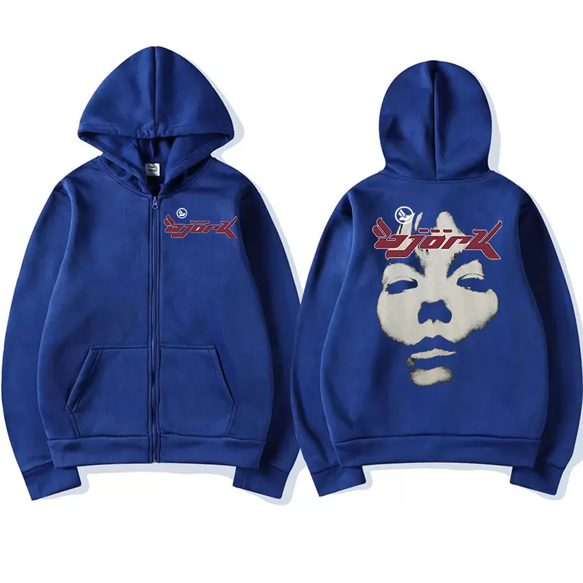 Mens Vintage 90s Bjork Album Print Oversized Zipup Hip Hop Hoodie - 4