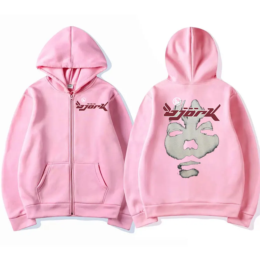 Mens Vintage 90s Bjork Album Print Oversized Zipup Hip Hop Hoodie - 3