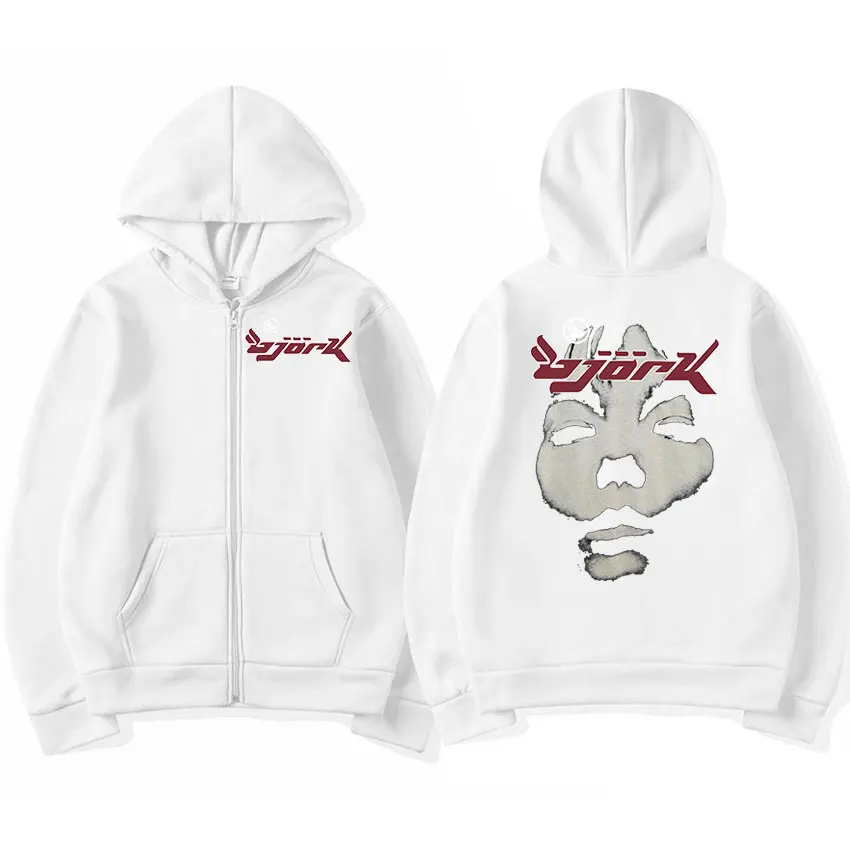 Mens Vintage 90s Bjork Album Print Oversized Zipup Hip Hop Hoodie - 2