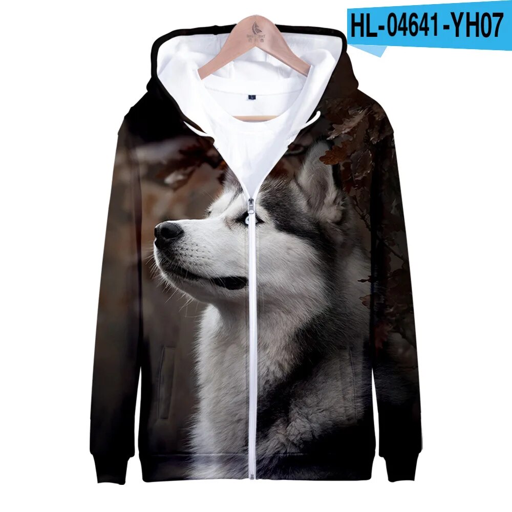 Husky 3d Print Unisex Zipup Hoodie Streetwear Tracksuit Sweatshirt - 14