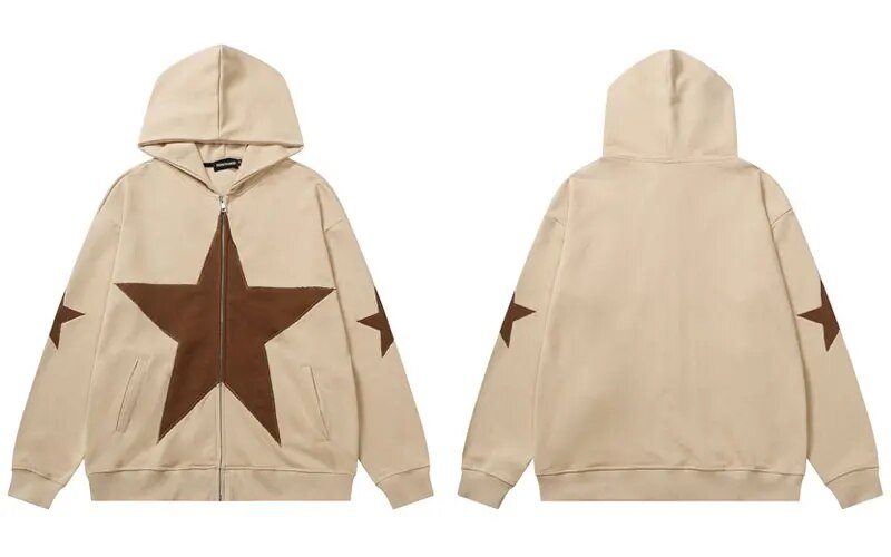 Y2k Vintage Star Patch Harajuku Hoodie Jacket Gothic Punk Streetwear Sweatshirt - 9