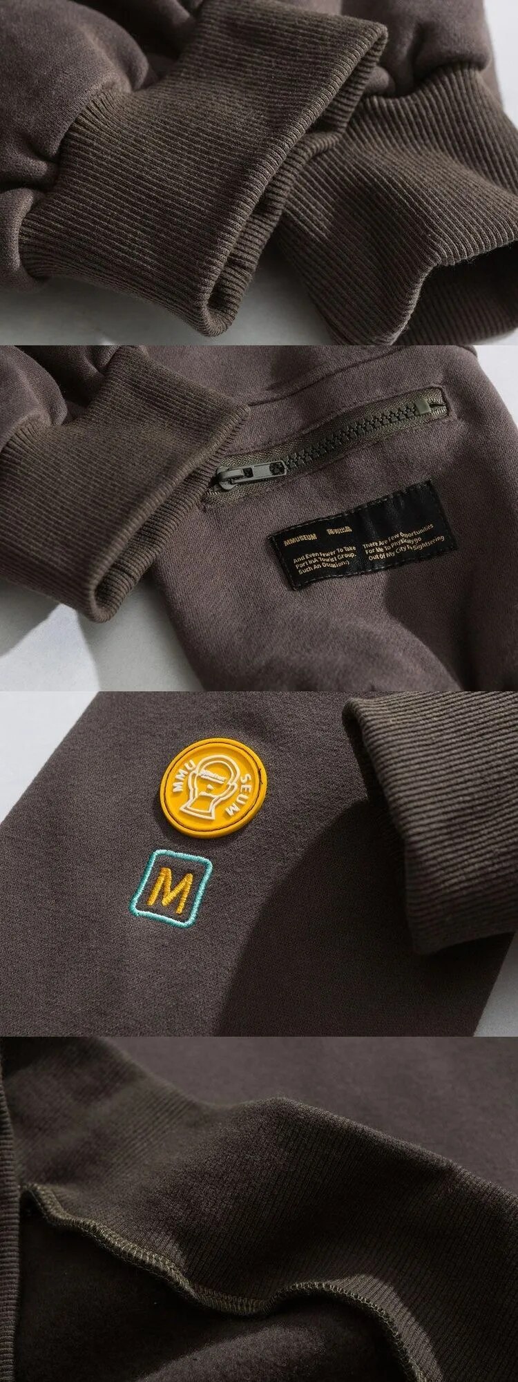 Unisex Casual Streetwear Hoodie Brown Patchwork Smiley Zip Design - 9