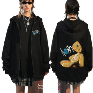 Korn Rock Band Vintage Black Zip Hoodie Unisex Streetwear Jacket - 1