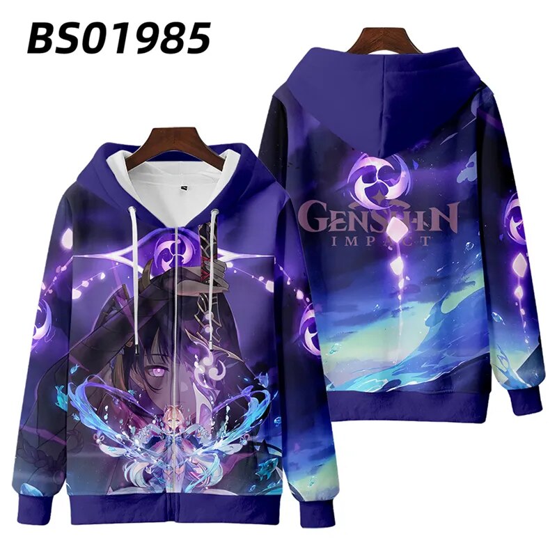 Genshin Impact 3d Print Zipup Cosplay Hoodie Unisex Raiden Shogun Design - 16