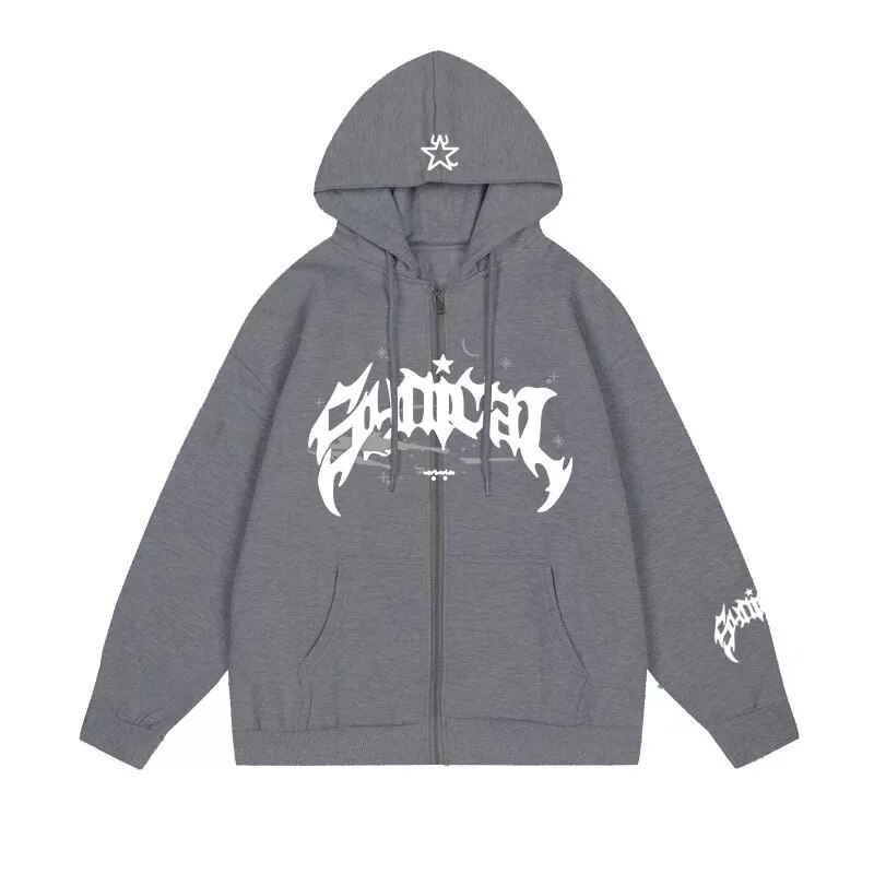 Unisex Y2k Retro Letter Print Zipup Hoodie Jacket Autumnwinter - 19