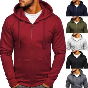 Mens Solid Color Casual Hoodie Y2k Streetwear Zipup Gothic Jacket Coat - 1