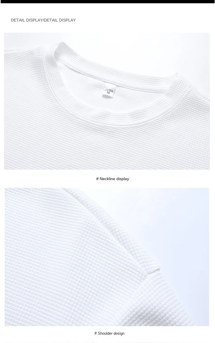 Mens Oversized Waffle Knit Sweatshirt Trendy Autumn Longsleeved Round Neck - 16