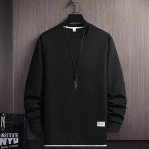 Mens Oversized Waffle Knit Sweatshirt Trendy Autumn Longsleeved Round Neck - 1
