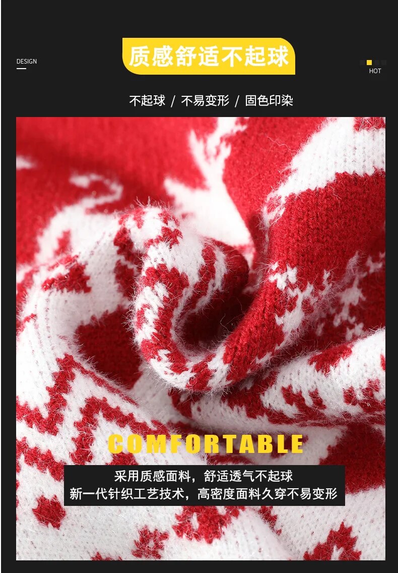 Mens Christmas Sweaters Trendy Printed Oversized Round Neck Couple Pullovers - 10