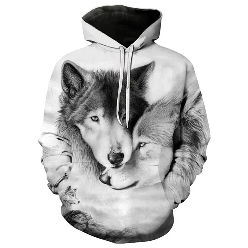 Mens Oversized 3d Wolf Print Hoodie Streetwear Hip Hop Sweatshirt Jacket - 12