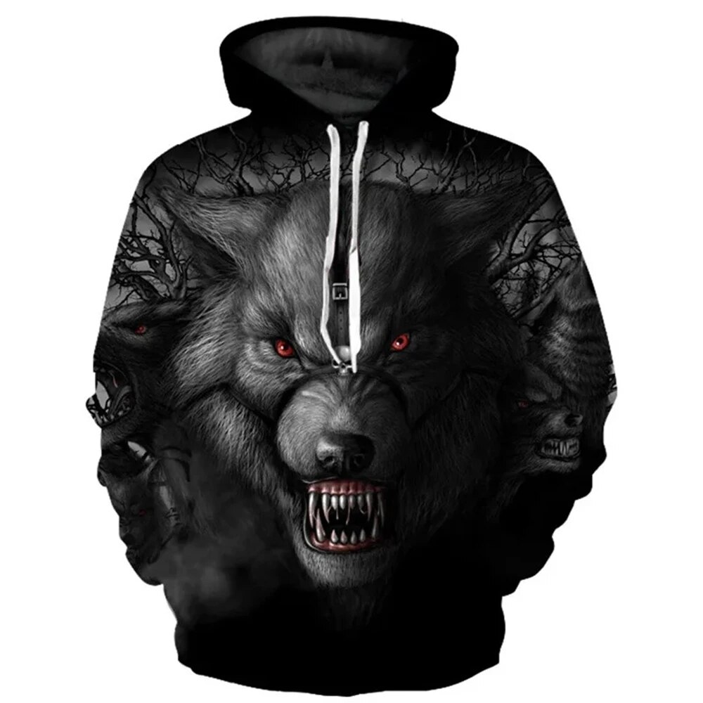 Mens Oversized 3d Wolf Print Hoodie Streetwear Hip Hop Sweatshirt Jacket - 15