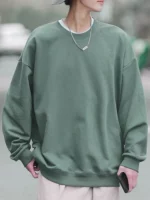 Mens Cotton Sweatshirt Y2k Oversized Casual Streetwear Solid Korean Autumn Pullover - 1