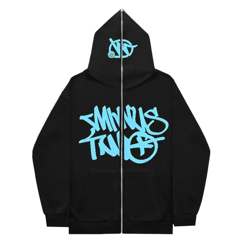 Unisex Gothic Y2k Oversized Fleece Hoodie High Street Zippered Sweatshirt Coat - 1