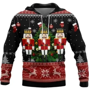 Unisex Christmas Print Hoodie Mens Autumn Oversized Long Sleeve Sweater - 2