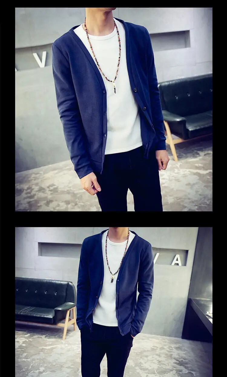Mens Vneck Cotton Cardigan Sweater Long Sleeve Casual Knitted Buttondown Top - 9