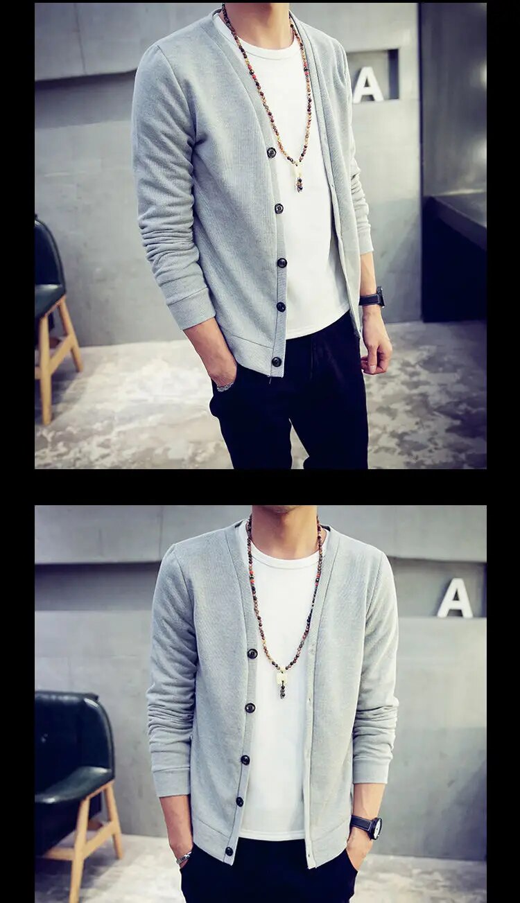 Mens Vneck Cotton Cardigan Sweater Long Sleeve Casual Knitted Buttondown Top - 20
