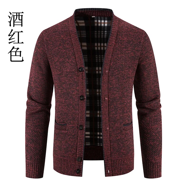 Mens Thickened Winter Cardigan Casual Knitwear Jacket With Solid Color Buttons - 18