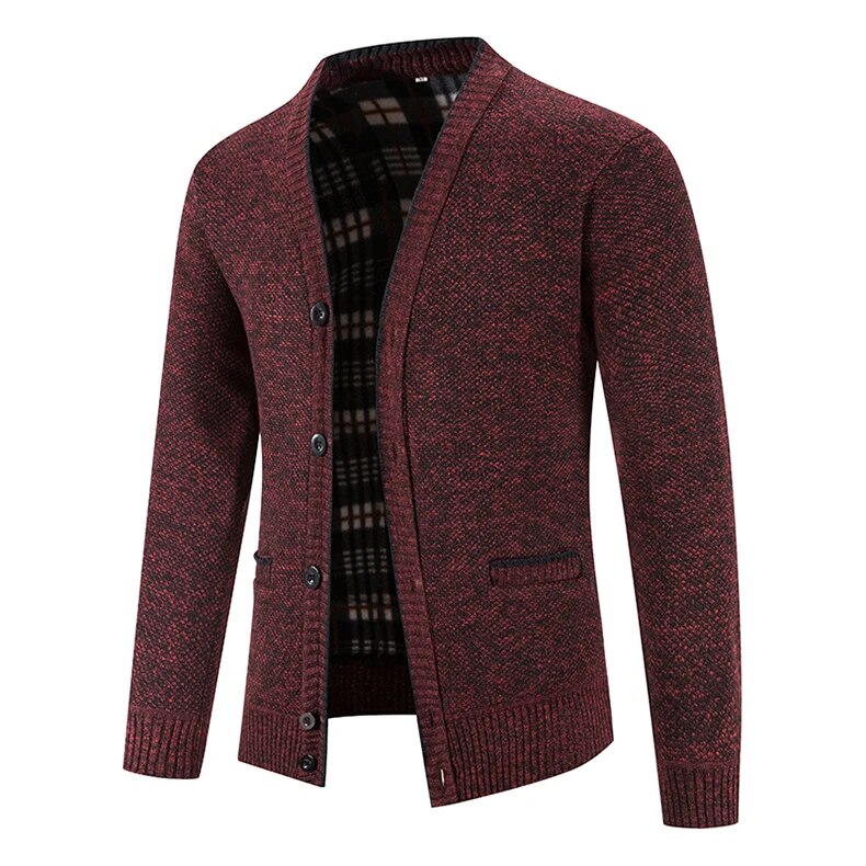 Mens Thickened Winter Cardigan Casual Knitwear Jacket With Solid Color Buttons - 19