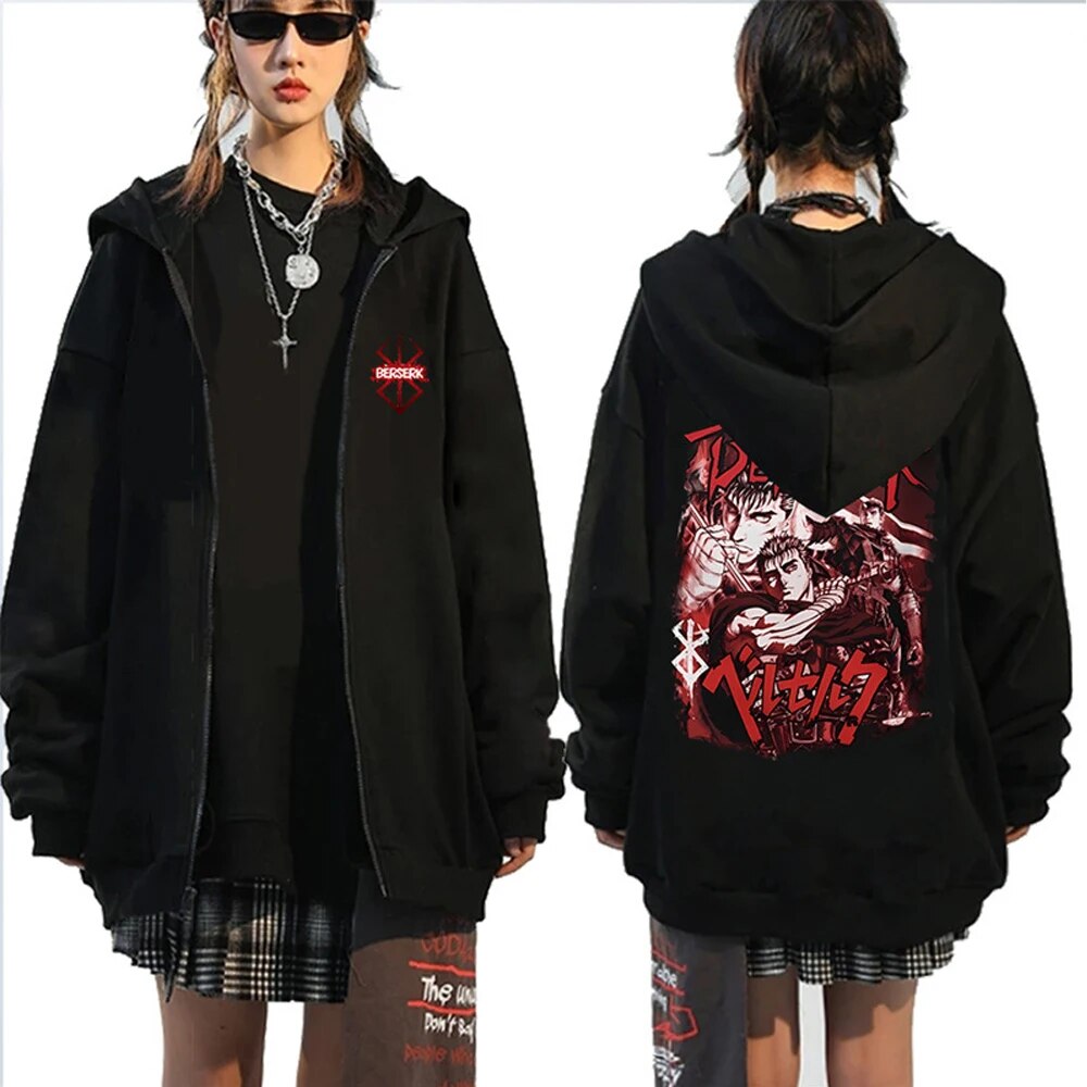Unisex Berserk Anime Zipper Hoodies Guts Print Streetwear Fleece Jackets - 18