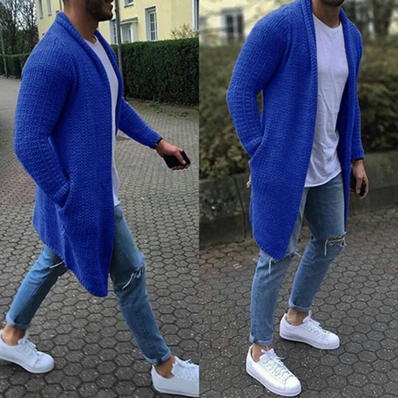 Mens Slim Fit Long Sleeve Cardigan Jacket In Solid Colors M3xl - 14