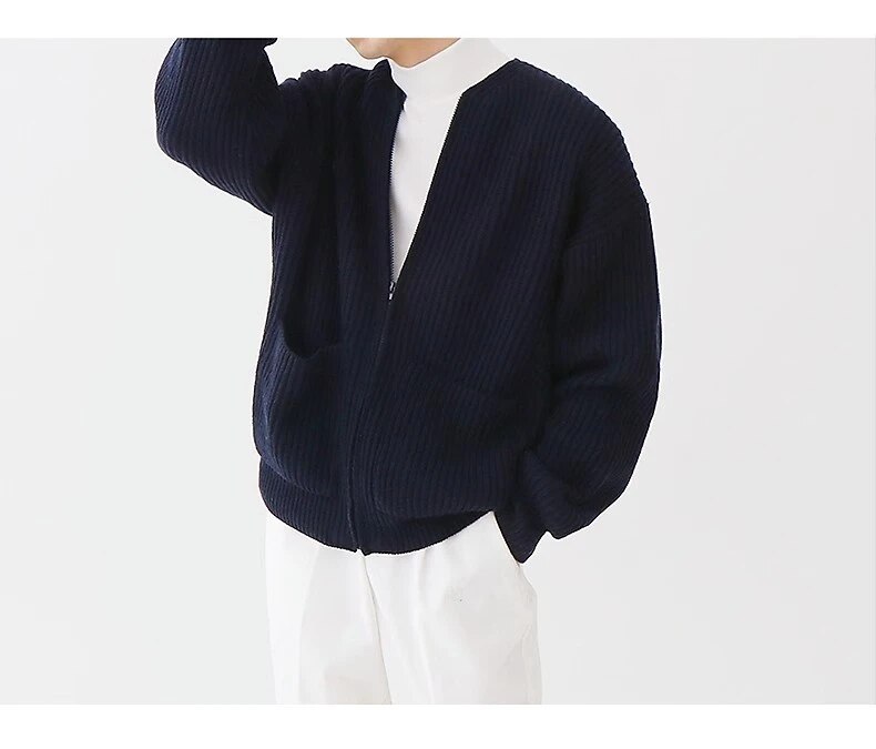 Mens Luxury Cotton Knit Cardigan Vintage Y2k Winter Warm Sweater - 18
