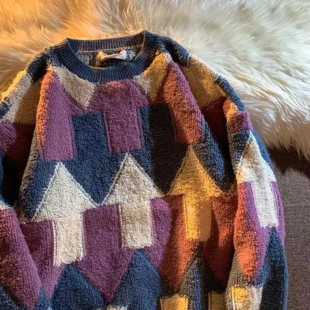Korean Winter Vintage Round Neck Sweater Couples Trendy Arrow Design Knit - 8
