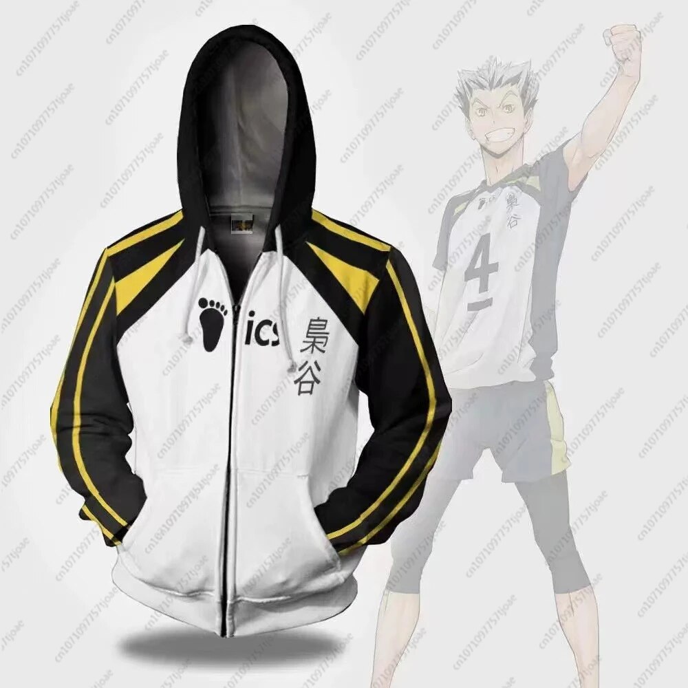 Mens Haikyuu Karasuno Volleyball Hoodie Hinata Shyouyou Autumn Zipup Jacket - 14