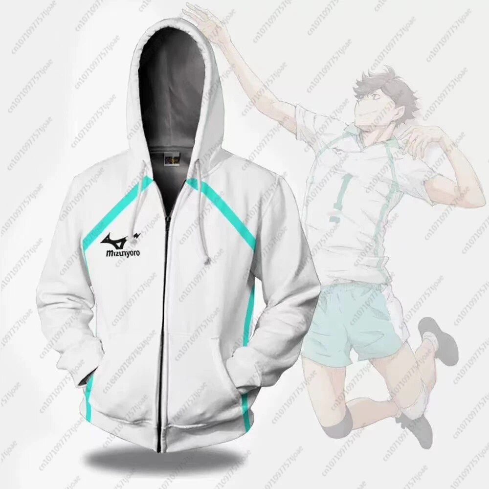 Mens Haikyuu Karasuno Volleyball Hoodie Hinata Shyouyou Autumn Zipup Jacket - 15