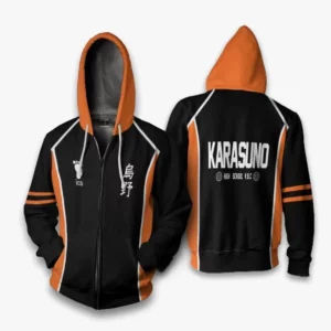 Mens Haikyuu Karasuno Volleyball Hoodie Hinata Shyouyou Autumn Zipup Jacket - 1
