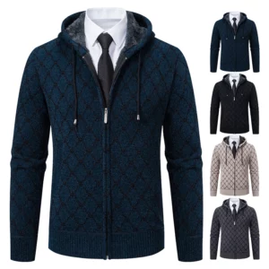 Mens Winter Velvet Padded Cardigan Sweater Warm Coat - 1