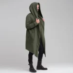 Punk Mens Long Cardigan Hooded Sweatshirt European Autumnwinter Trench Coat - 4