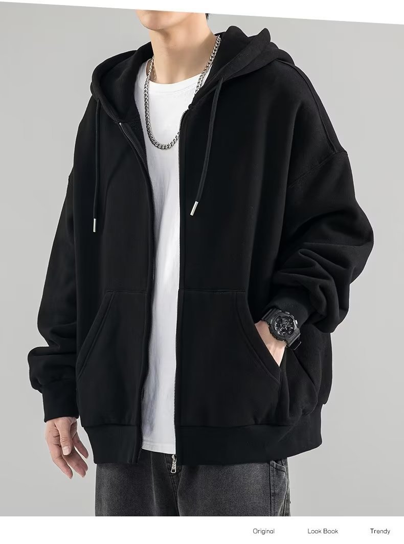 Mens Casual Harajuku Hooded Sweatshirt Solid Color Trendy Autumnwinter Coat - 26