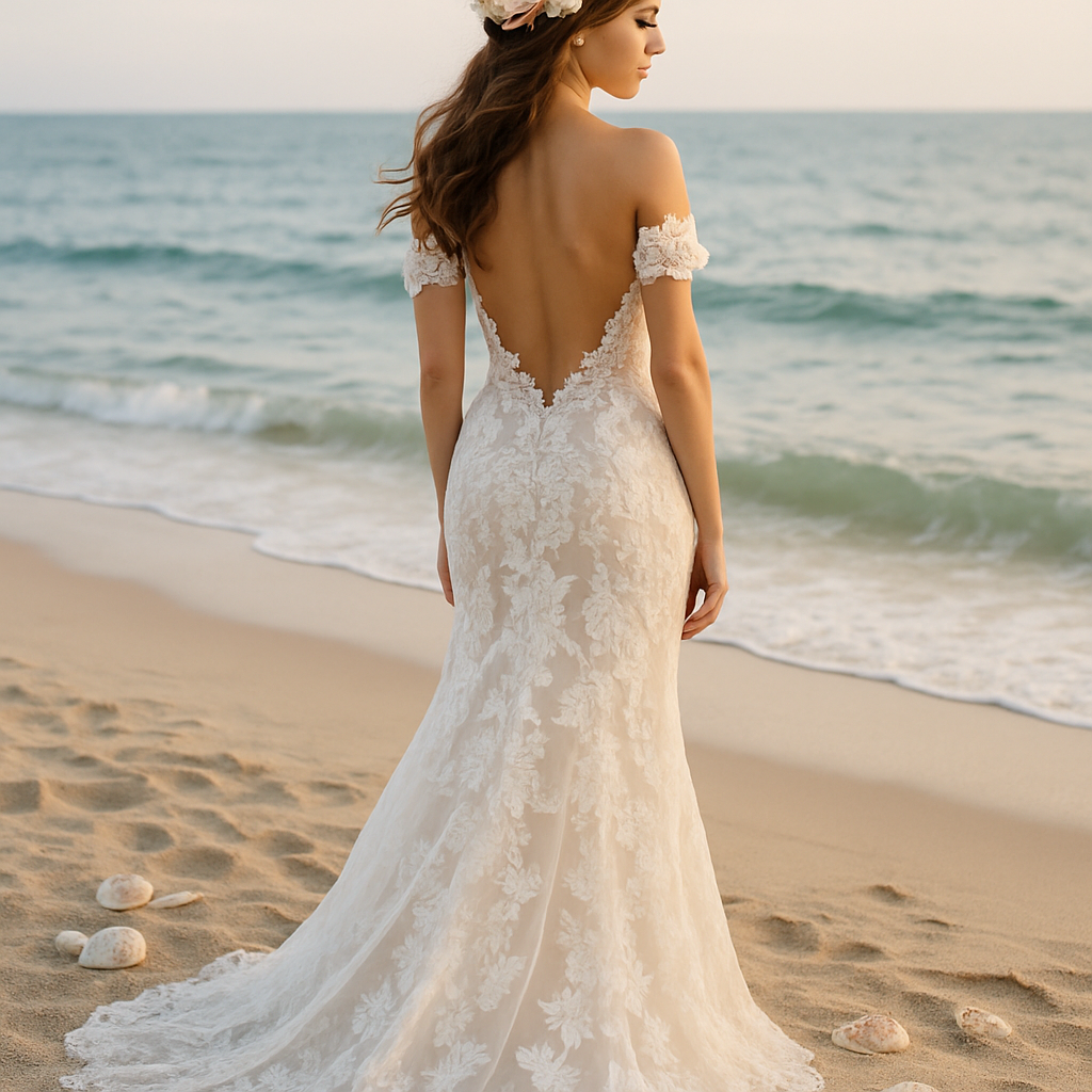 Embrace Elegance with an Off-Shoulder Design for Beach Weddings  